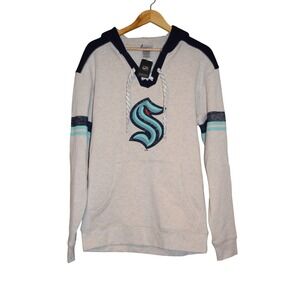 Seattle Kraken NHL Hockey‎ Lace Up Hoodie Sweatshirt Heather Gray M/M